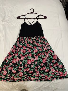 PINK Victoria's Secret Black Dress with Pink Rose Floral Skirt